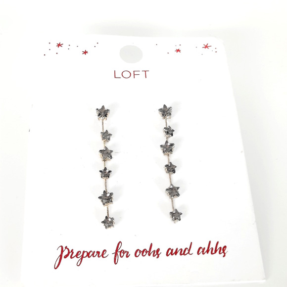 LOFT NEW Crystal Stars Silver Tone Linear Drop Dangle Earrings NWT Elegant Glam - Picture 1 of 5